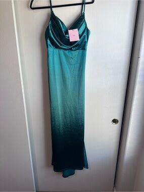 Hello Molly Teal Green Satin Maxi Dress